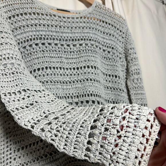 Theory Amena Arabis Tint Chunky Open Knit Crochet Pullover Sweater Womens Medium - Picture 7 of 13